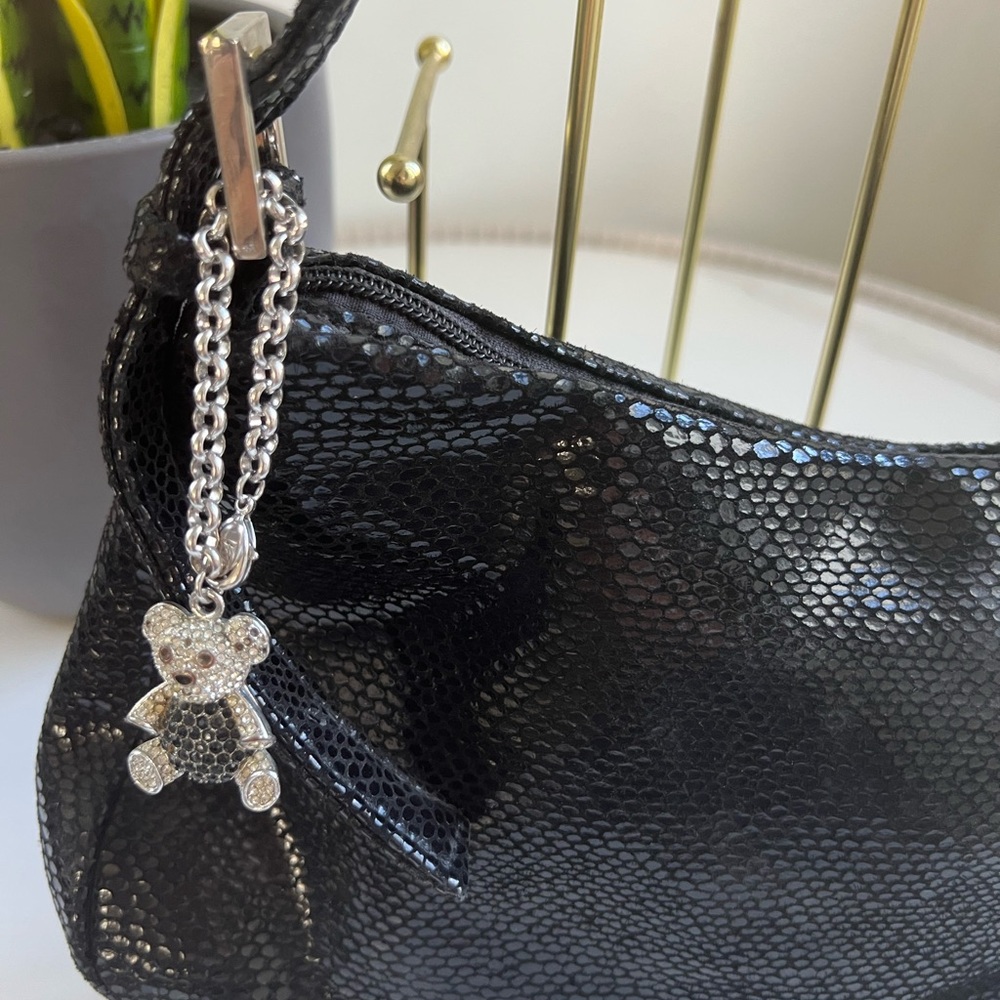 Black Sequin Women's Bag with Bear Charm